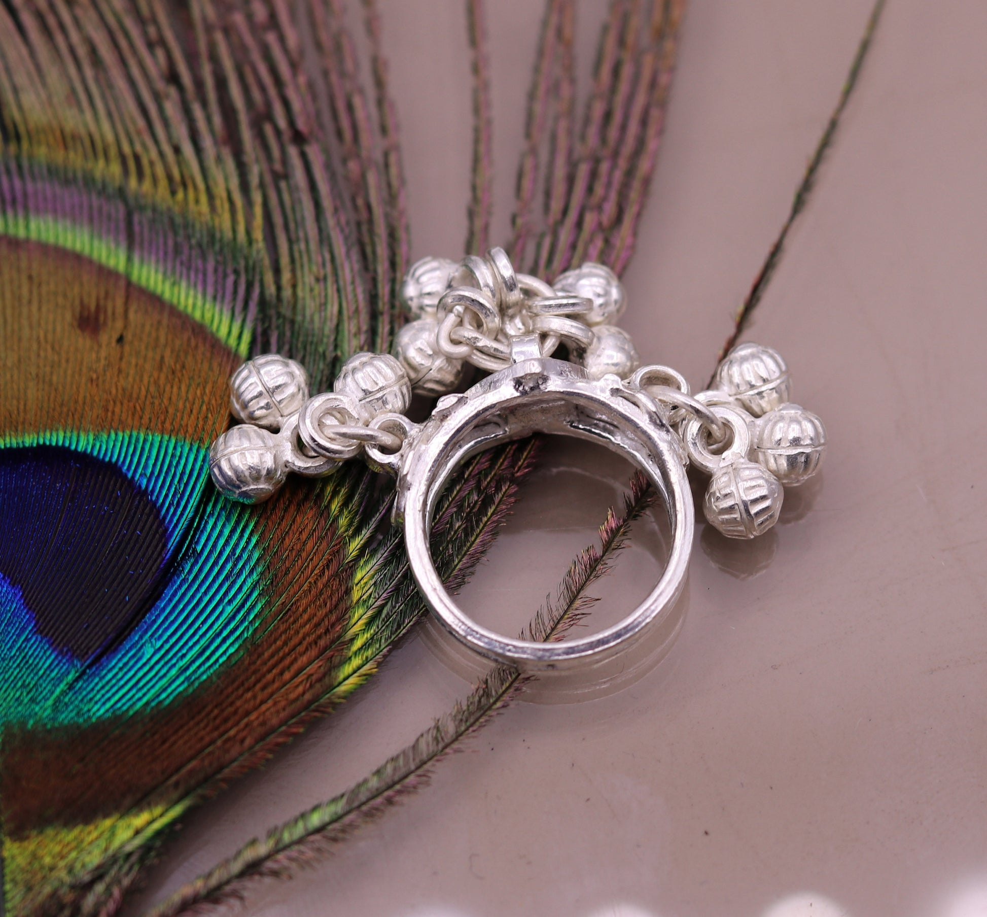 Vintage antique style 925 sterling silver handmade gorgeous charm ring with fabulous noisy bells, excellent belly dance jewelry india sr204 - TRIBAL ORNAMENTS