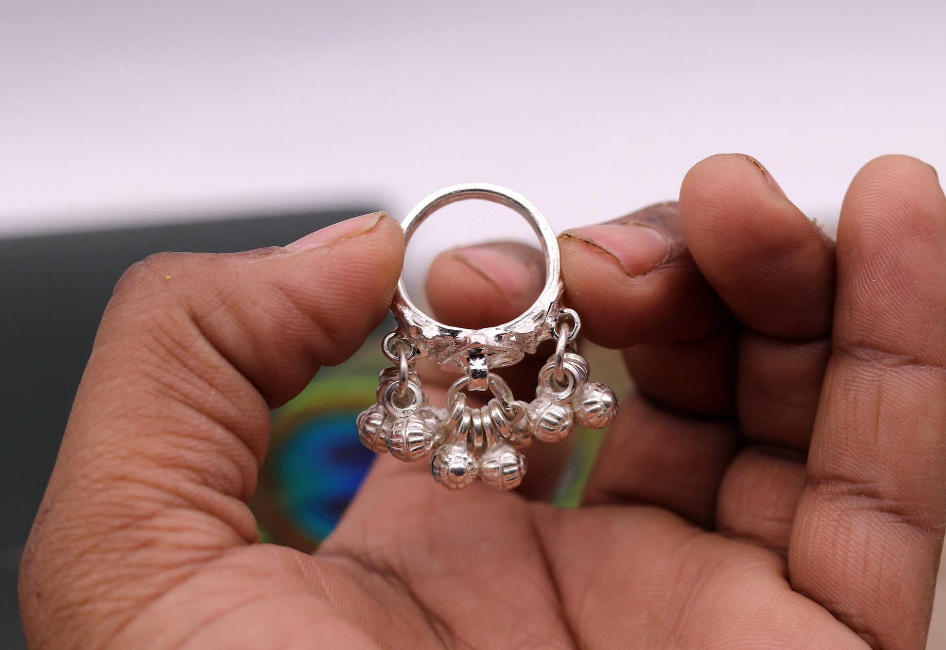 Vintage antique style 925 sterling silver handmade gorgeous charm ring with fabulous noisy bells, excellent belly dance jewelry india sr204 - TRIBAL ORNAMENTS