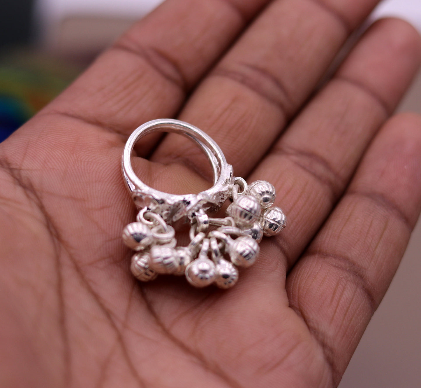 Vintage antique style 925 sterling silver handmade gorgeous charm ring with fabulous noisy bells, excellent belly dance jewelry india sr204 - TRIBAL ORNAMENTS