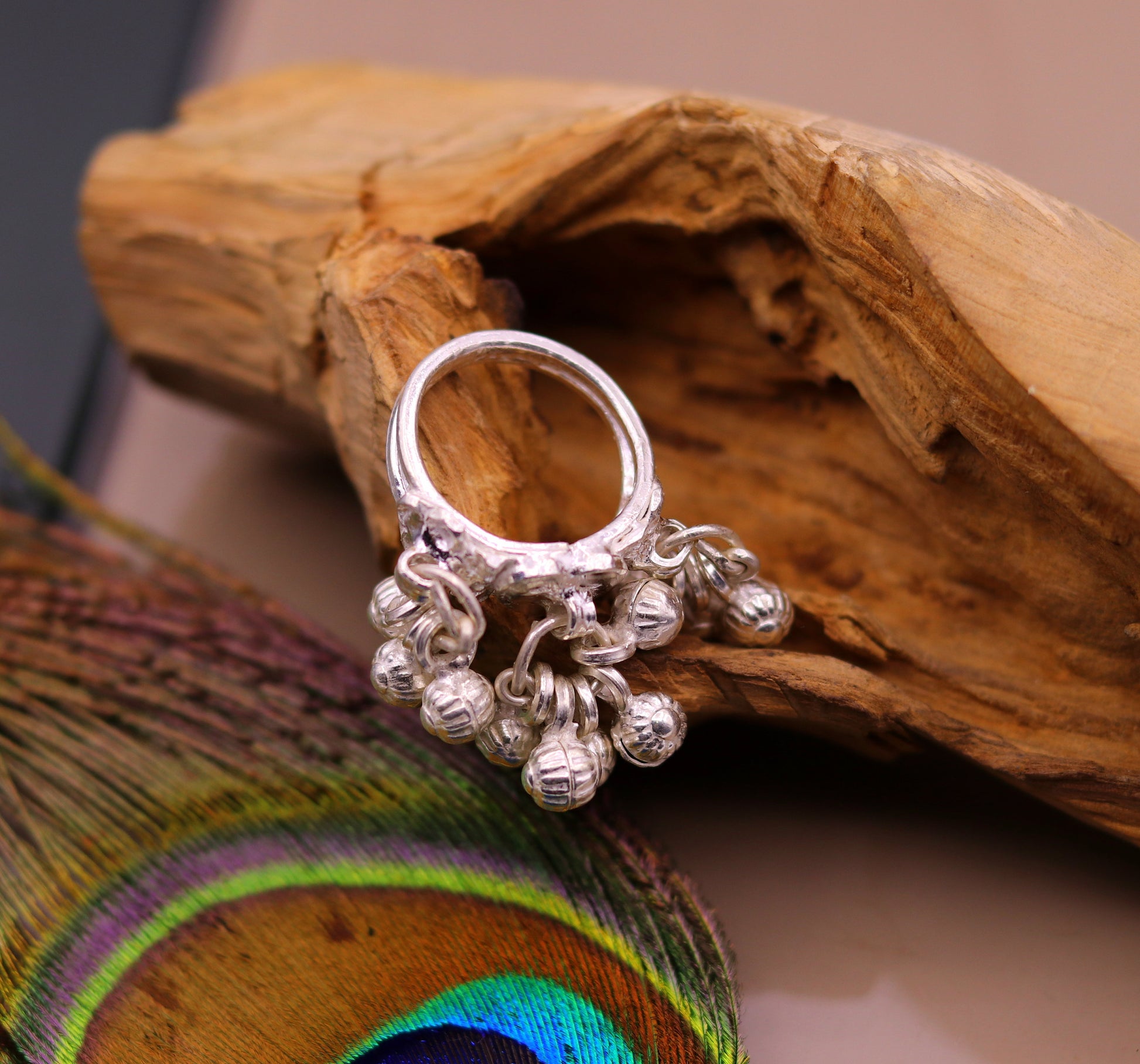 Vintage antique style 925 sterling silver handmade gorgeous charm ring with fabulous noisy bells, excellent belly dance jewelry india sr204 - TRIBAL ORNAMENTS