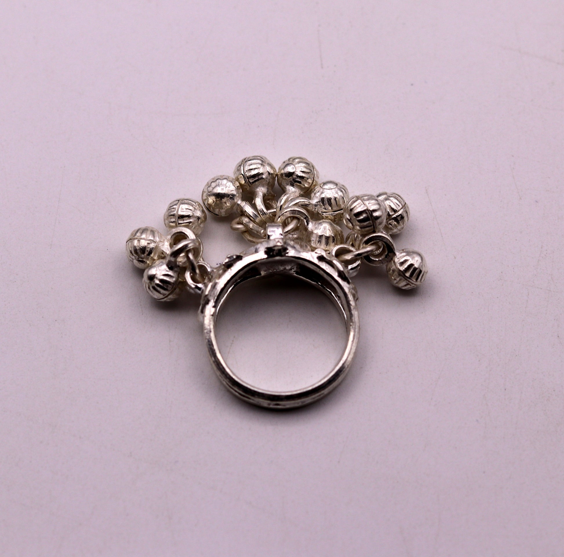 Vintage antique style 925 sterling silver handmade gorgeous charm ring with fabulous noisy bells, excellent belly dance jewelry india sr204 - TRIBAL ORNAMENTS
