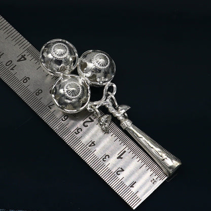 Vintage antique style handmade design new born baby gifting bells toy, baby krishna gifting toy, gift to idol krishna, silver article su339 - TRIBAL ORNAMENTS