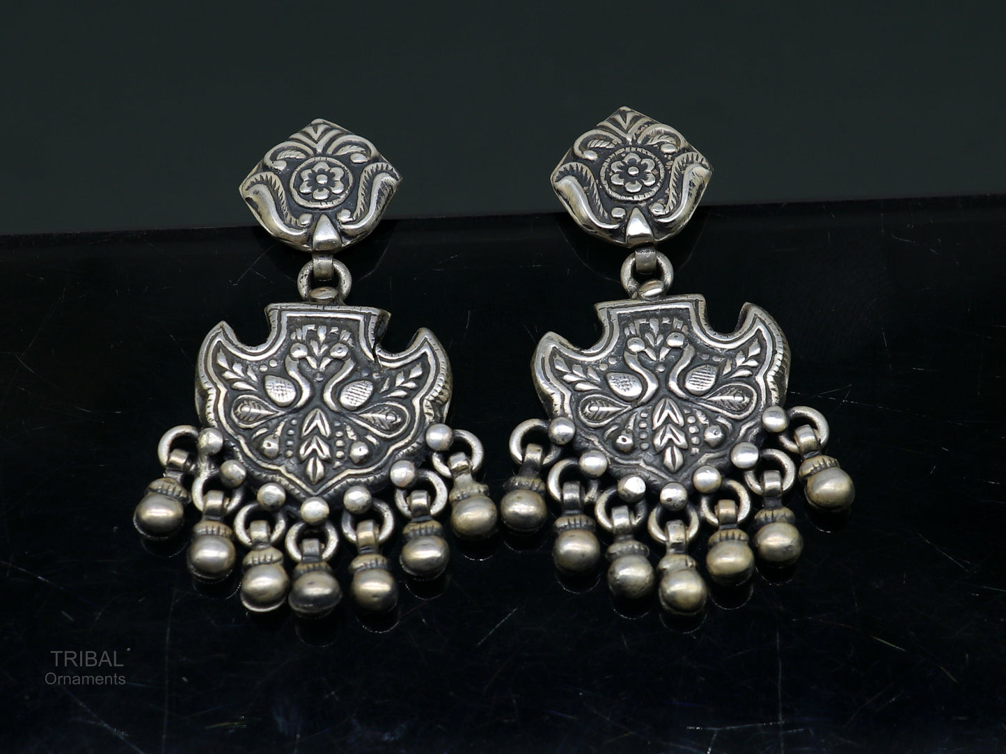 Vintage antique style handmade elegant peacock design hanging tiny drops stud earring, best brides charm jewelry ethnic tribal earring s979 - TRIBAL ORNAMENTS