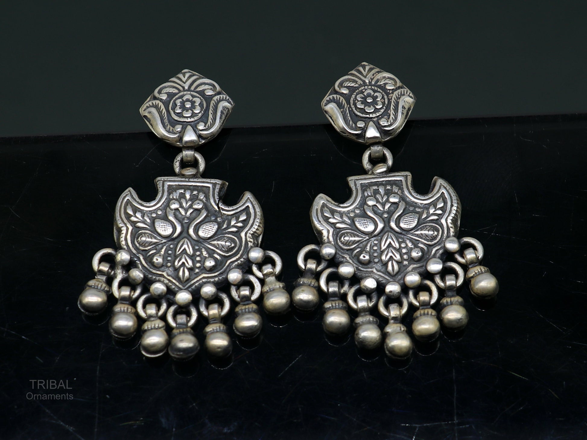 Vintage antique style handmade elegant peacock design hanging tiny drops stud earring, best brides charm jewelry ethnic tribal earring s979 - TRIBAL ORNAMENTS