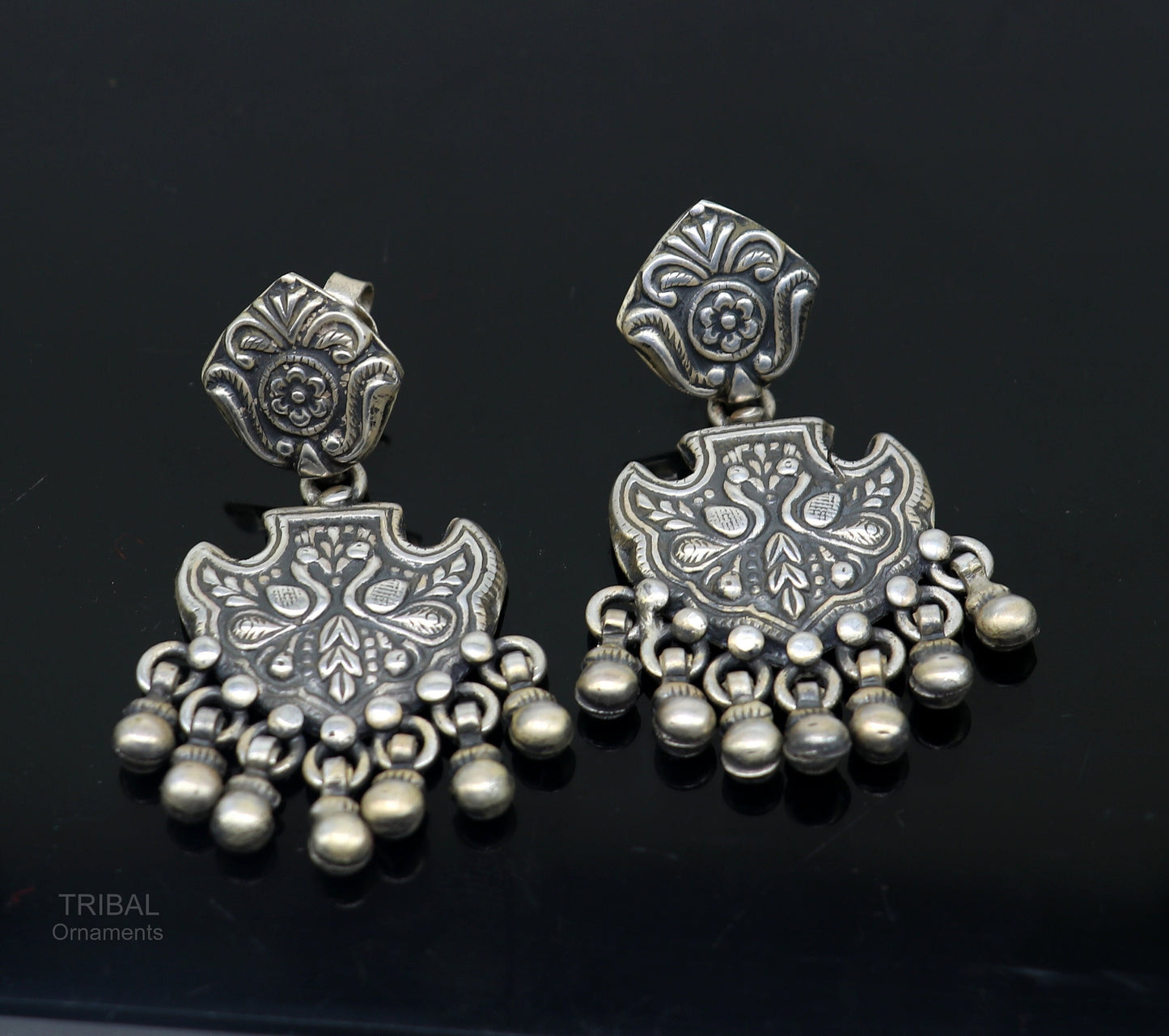 Vintage antique style handmade elegant peacock design hanging tiny drops stud earring, best brides charm jewelry ethnic tribal earring s979 - TRIBAL ORNAMENTS
