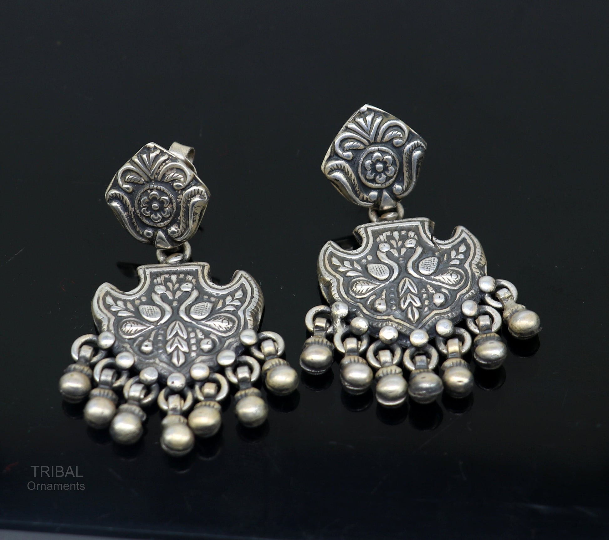 Vintage antique style handmade elegant peacock design hanging tiny drops stud earring, best brides charm jewelry ethnic tribal earring s979 - TRIBAL ORNAMENTS
