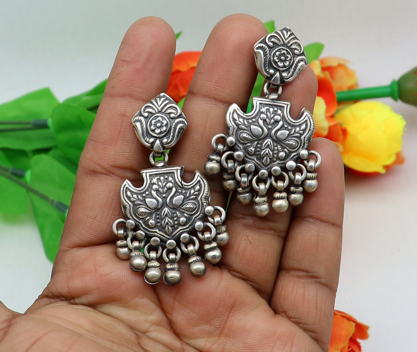 Vintage antique style handmade elegant peacock design hanging tiny drops stud earring, best brides charm jewelry ethnic tribal earring s979 - TRIBAL ORNAMENTS