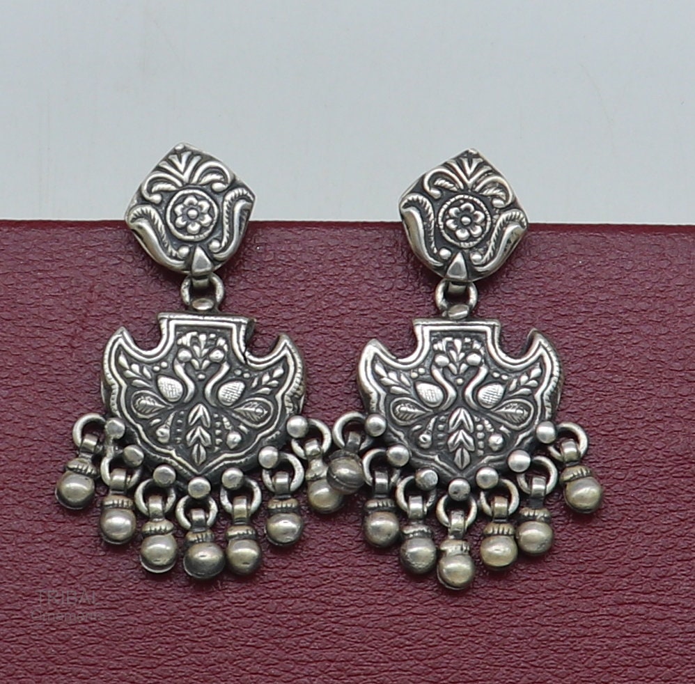 Vintage antique style handmade elegant peacock design hanging tiny drops stud earring, best brides charm jewelry ethnic tribal earring s979 - TRIBAL ORNAMENTS