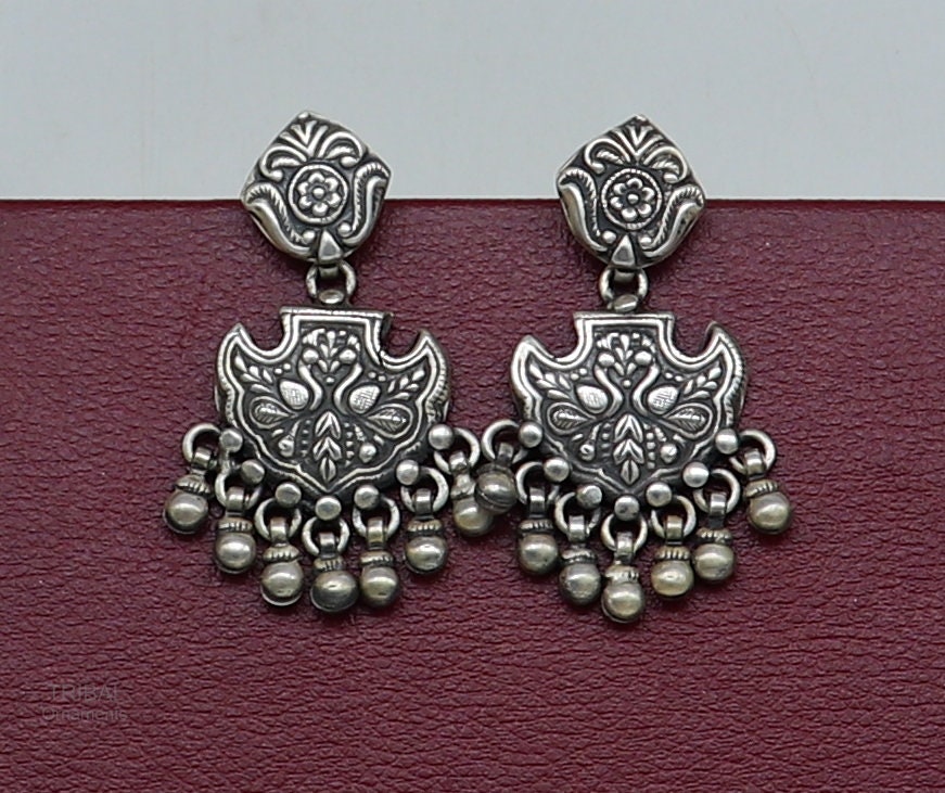 Vintage antique style handmade elegant peacock design hanging tiny drops stud earring, best brides charm jewelry ethnic tribal earring s979 - TRIBAL ORNAMENTS