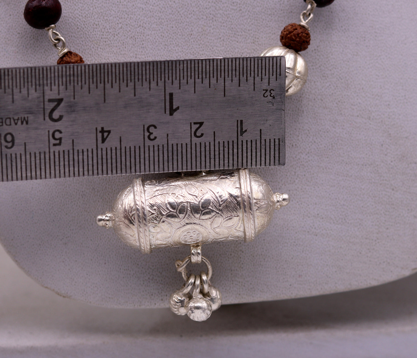 Vintage antique used sterling silver handmade necklace with Rudraksha beads and silver beads necklace tribal jewelry from india set64 - TRIBAL ORNAMENTS