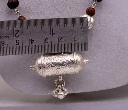 Vintage antique used sterling silver handmade necklace with Rudraksha beads and silver beads necklace tribal jewelry from india set64 - TRIBAL ORNAMENTS