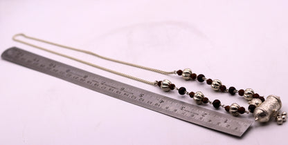 Vintage antique used sterling silver handmade necklace with Rudraksha beads and silver beads necklace tribal jewelry from india set64 - TRIBAL ORNAMENTS