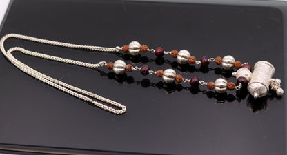 Vintage antique used sterling silver handmade necklace with Rudraksha beads and silver beads necklace tribal jewelry from india set64 - TRIBAL ORNAMENTS