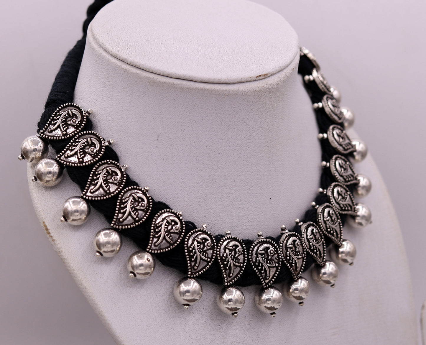 Vintage customized 925 sterling silver charm necklace and tribal jewelry set featuring adjustable tribal design and handmade details.