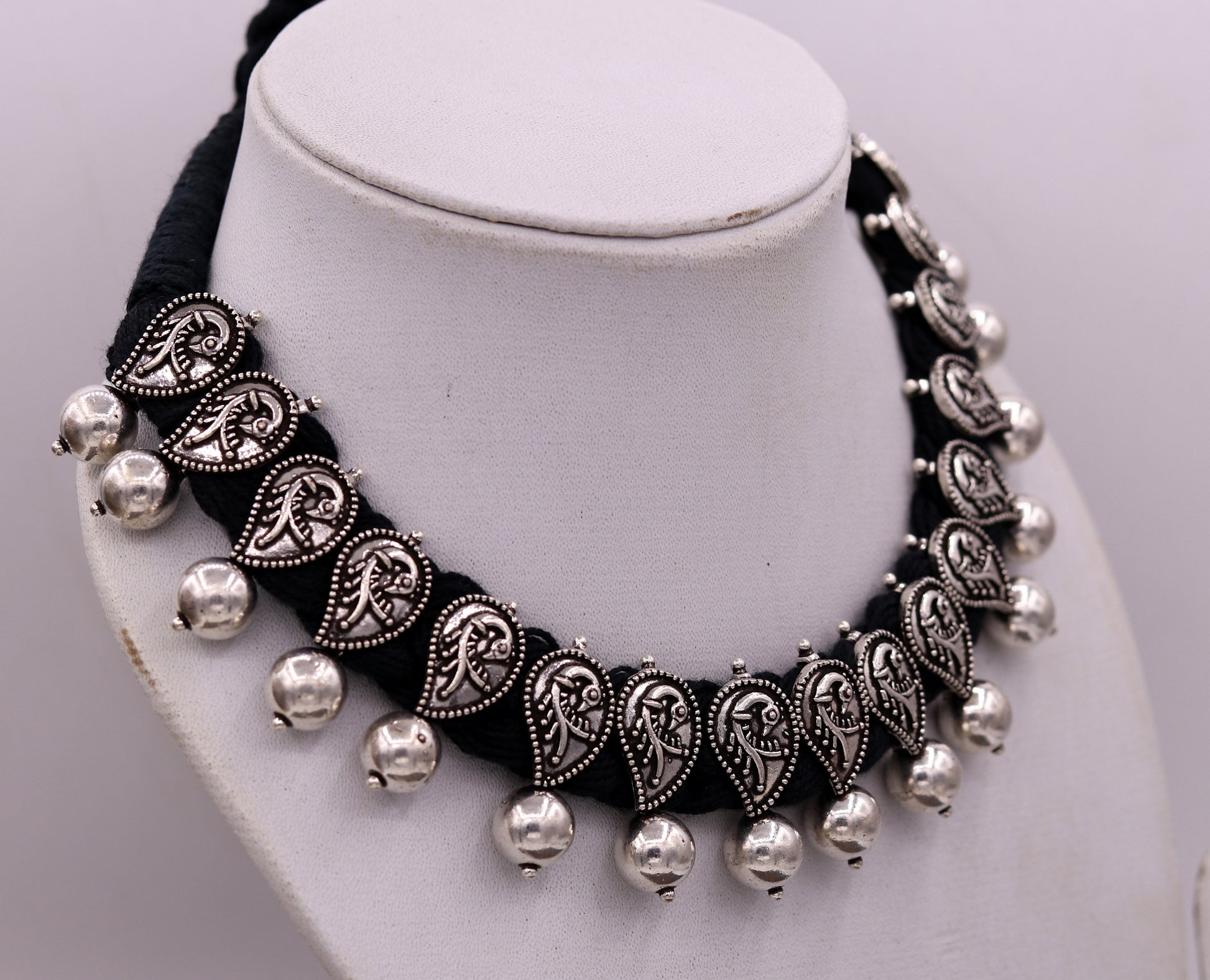 Vintage customized 925 sterling silver charm necklace and tribal jewelry set featuring adjustable tribal design and handmade details.