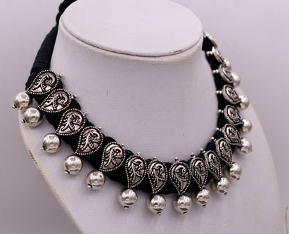 Vintage customized 925 sterling silver charm necklace and tribal jewelry set featuring adjustable tribal design and handmade details.