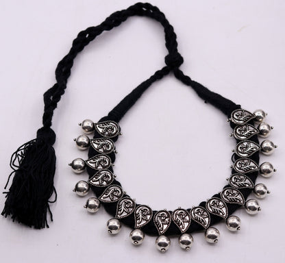 Vintage customized design 925 sterling silver charm necklace and tribal jewelry set with adjustable choker and intricate tribal details.