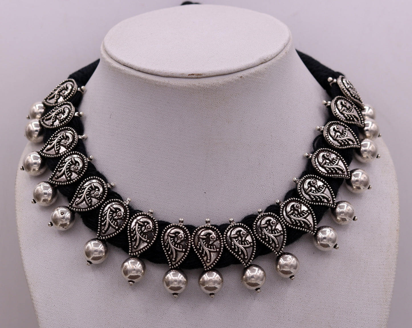 Vintage customized tribal charm necklace set in 925 sterling silver, featuring adjustable choker and belly dance-inspired jewelry set.