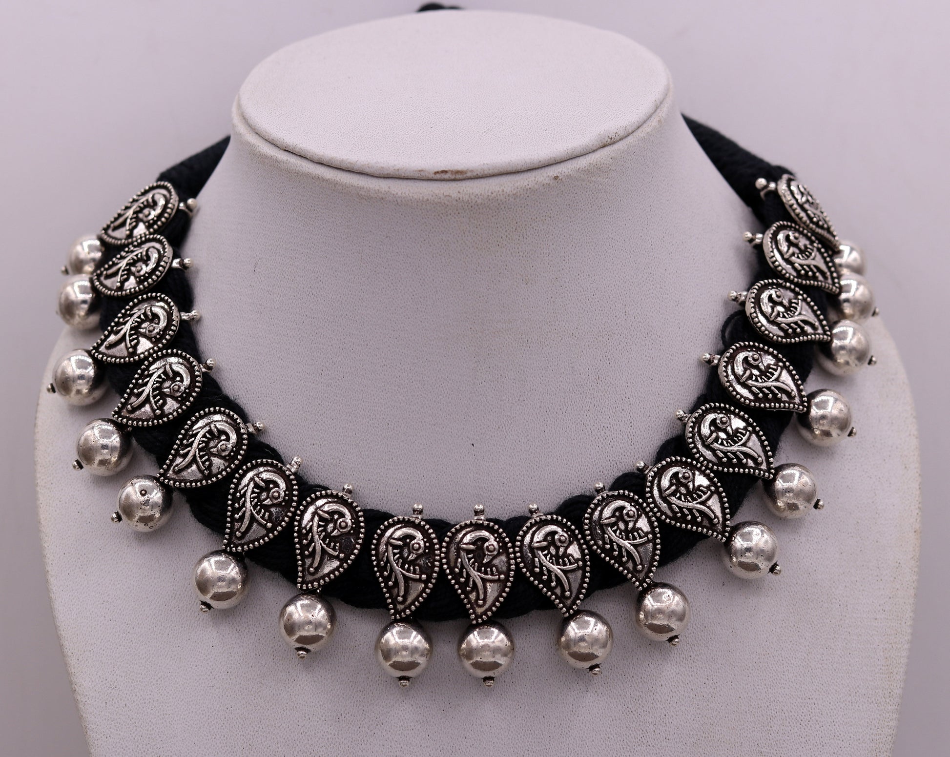 Vintage customized tribal charm necklace set in 925 sterling silver, featuring adjustable choker and belly dance-inspired jewelry set.