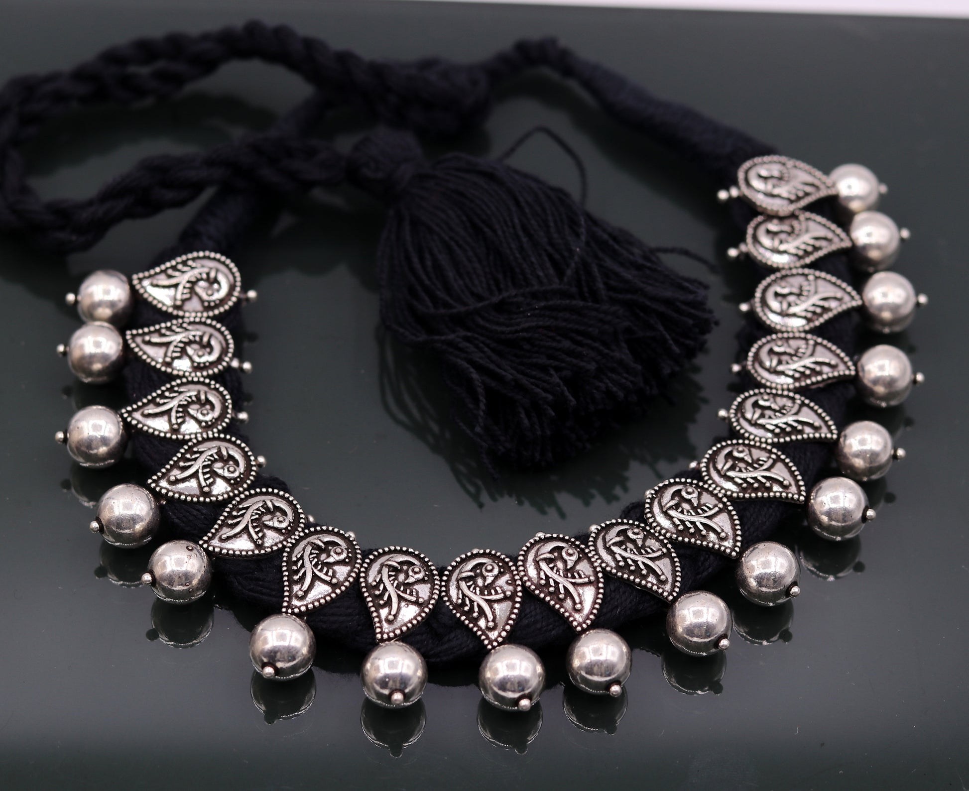 Vintage customized 925 sterling silver charm necklace and tribal jewelry set featuring adjustable tribal design and handmade details.