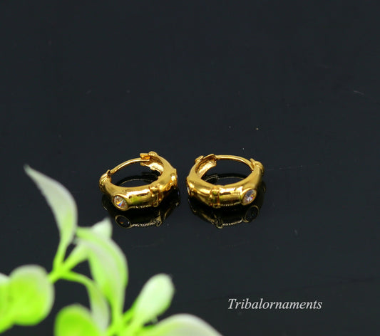 Vintage design 18kt yellow gold handmade fabulous hoops earring bali, amazing customized gifting unisex tribal jewelry ho44 - TRIBAL ORNAMENTS