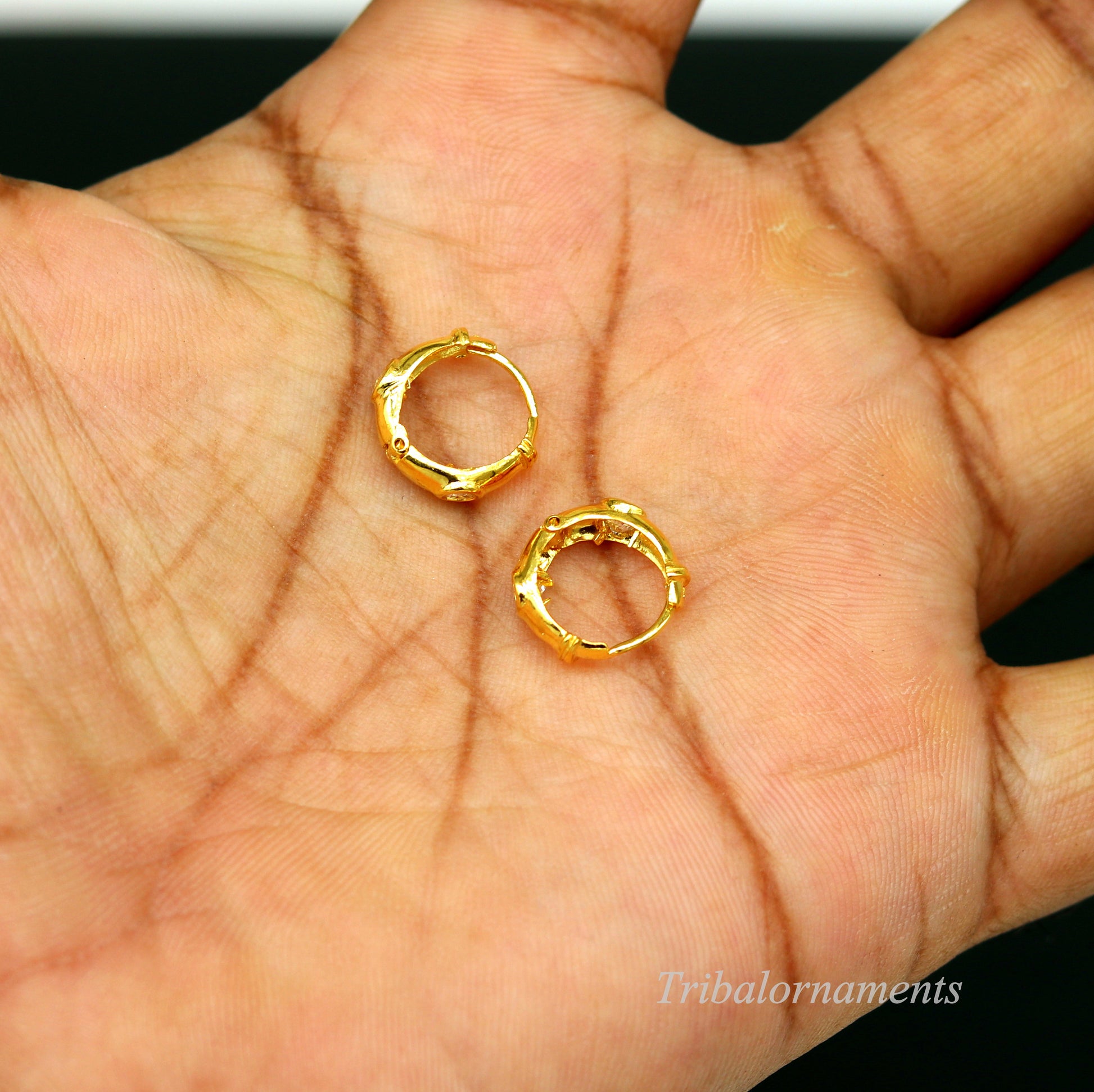 Vintage design 18kt yellow gold handmade fabulous hoops earring bali, amazing customized gifting unisex tribal jewelry ho44 - TRIBAL ORNAMENTS