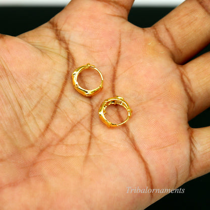 Vintage design 18kt yellow gold handmade fabulous hoops earring bali, amazing customized gifting unisex tribal jewelry ho44 - TRIBAL ORNAMENTS