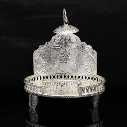 Vintage design 925 pure sterling silver Sinhasan, idol krishna Bal Gopala throne, god statue's stand chair, temple art puja article su186 - TRIBAL ORNAMENTS