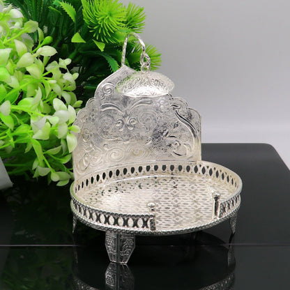 Vintage design 925 pure sterling silver Sinhasan, idol krishna Bal Gopala throne, god statue's stand chair, temple art puja article su186 - TRIBAL ORNAMENTS