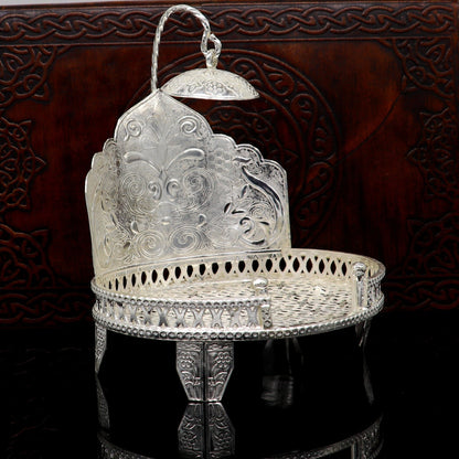 Vintage design 925 pure sterling silver Sinhasan, idol krishna Bal Gopala throne, god statue's stand chair, temple art puja article su186 - TRIBAL ORNAMENTS
