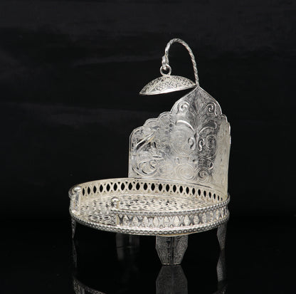 Vintage design 925 pure sterling silver Sinhasan, idol krishna Bal Gopala throne, god statue's stand chair, temple art puja article su186 - TRIBAL ORNAMENTS