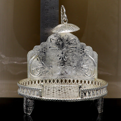 Vintage design 925 pure sterling silver Sinhasan, idol krishna Bal Gopala throne, god statue's stand chair, temple art puja article su186 - TRIBAL ORNAMENTS