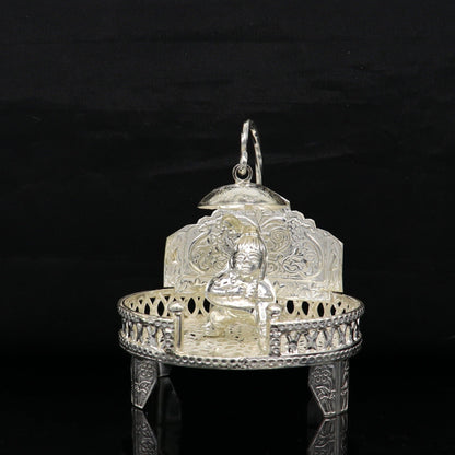 Vintage sterling silver Sinhasan throne stand for Krishna Bal Gopala idol, temple art and puja decor by Tribal Ornaments.
