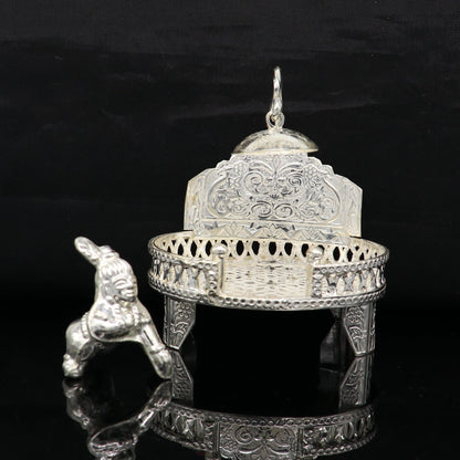 Vintage sterling silver Sinhasan throne stand for Krishna Bal Gopala idol, ornate temple art and puja accessory by TRIBAL ORNAMENTS