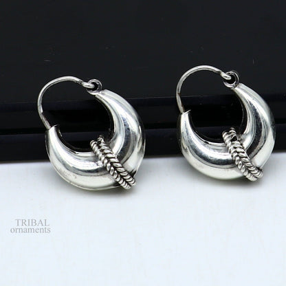 Vintage Design 925 sterling silver fabulous hoops earring, tribal kundal earring from Rajasthan India, best gifting unisex jewelry ear1048 - TRIBAL ORNAMENTS