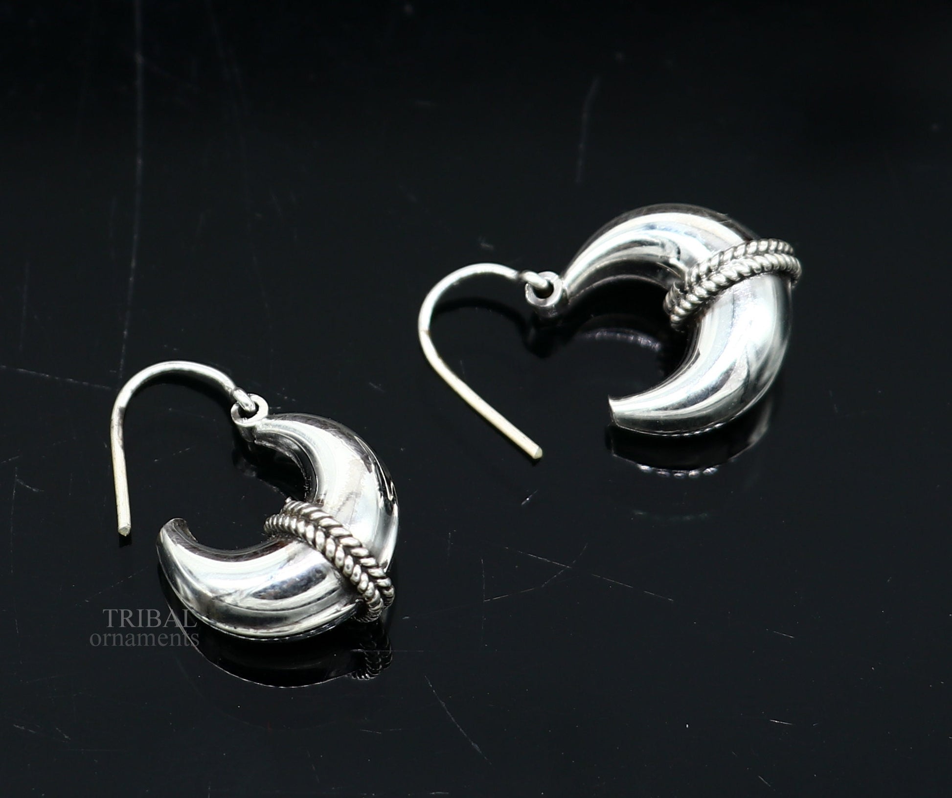 Vintage Design 925 sterling silver fabulous hoops earring, tribal kundal earring from Rajasthan India, best gifting unisex jewelry ear1048 - TRIBAL ORNAMENTS