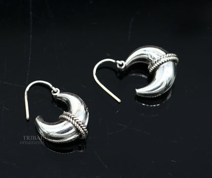 Vintage Design 925 sterling silver fabulous hoops earring, tribal kundal earring from Rajasthan India, best gifting unisex jewelry ear1048 - TRIBAL ORNAMENTS