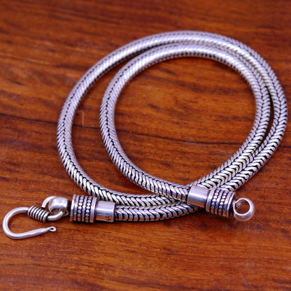 Vintage tribal jewelry: 925 sterling silver 18-inch snake chain pendant necklace with oxidized finish, handmade tribal design.