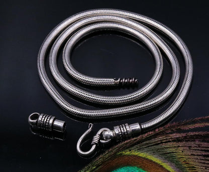 Vintage tribal sterling silver 18-inch snake chain pendant necklace featuring oxidized silver and handcrafted tribal design.