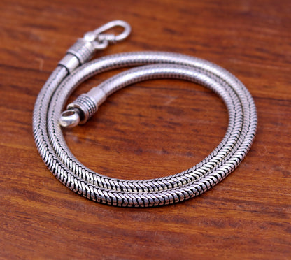 Vintage tribal sterling silver 18-inch snake chain pendant necklace with oxidized finish, handcrafted tribal jewelry by TRIBAL ORNAMENTS.