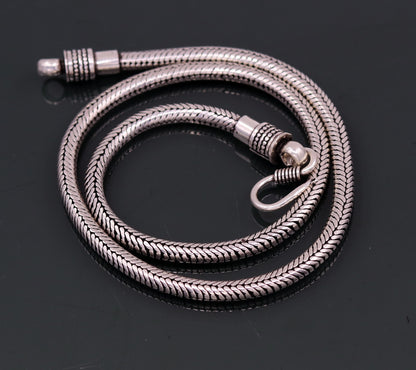 Vintage tribal sterling silver 18-inch snake chain necklace with pendant, oxidized finish, handcrafted tribal jewelry by TRIBAL ORNAMENTS.