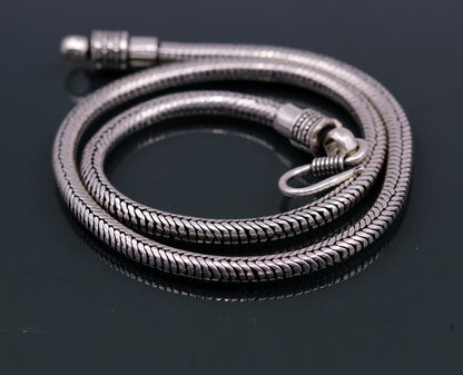 Vintage tribal sterling silver 18-inch snake chain with pendant, handcrafted oxidized silver necklace from Tribal Ornaments.