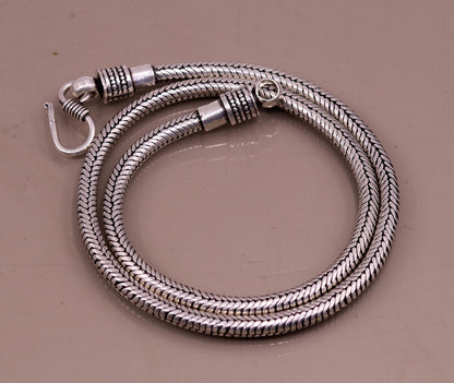 Vintage tribal silver necklace with 18-inch oxidized 925 sterling silver snake chain and pendant, handmade tribal jewelry.