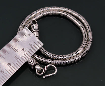 Vintage tribal 925 sterling silver 18-inch snake chain necklace with pendant, oxidized silver finish, handmade tribal jewelry.