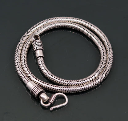 Vintage tribal silver necklace with 18-inch oxidized sterling silver snake chain and pendant, handmade tribal jewelry by TRIBAL ORNAMENTS.