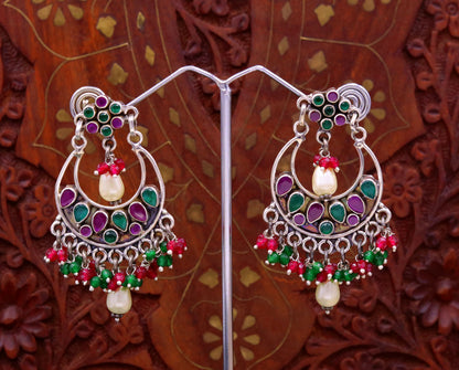 Vintage design 925 sterling silver handmade Gemstone stud earring drop dangling best design charm earrings hanging pearl tribal jewelry s715 - TRIBAL ORNAMENTS