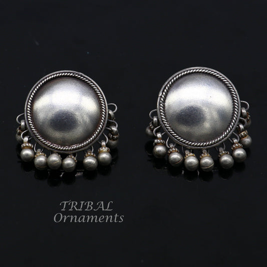 Vintage design 925 sterling silver plain style handmade round design fabulous Stud earrings tribal jewelry from Rajasthan india  s1103 - TRIBAL ORNAMENTS
