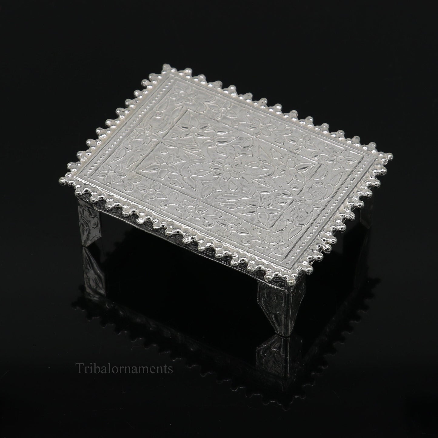 Vintage design Sterling silver handmade customize small rectangle shape table/bazot/chouki, excellent home puja utensils temple art su428 - TRIBAL ORNAMENTS