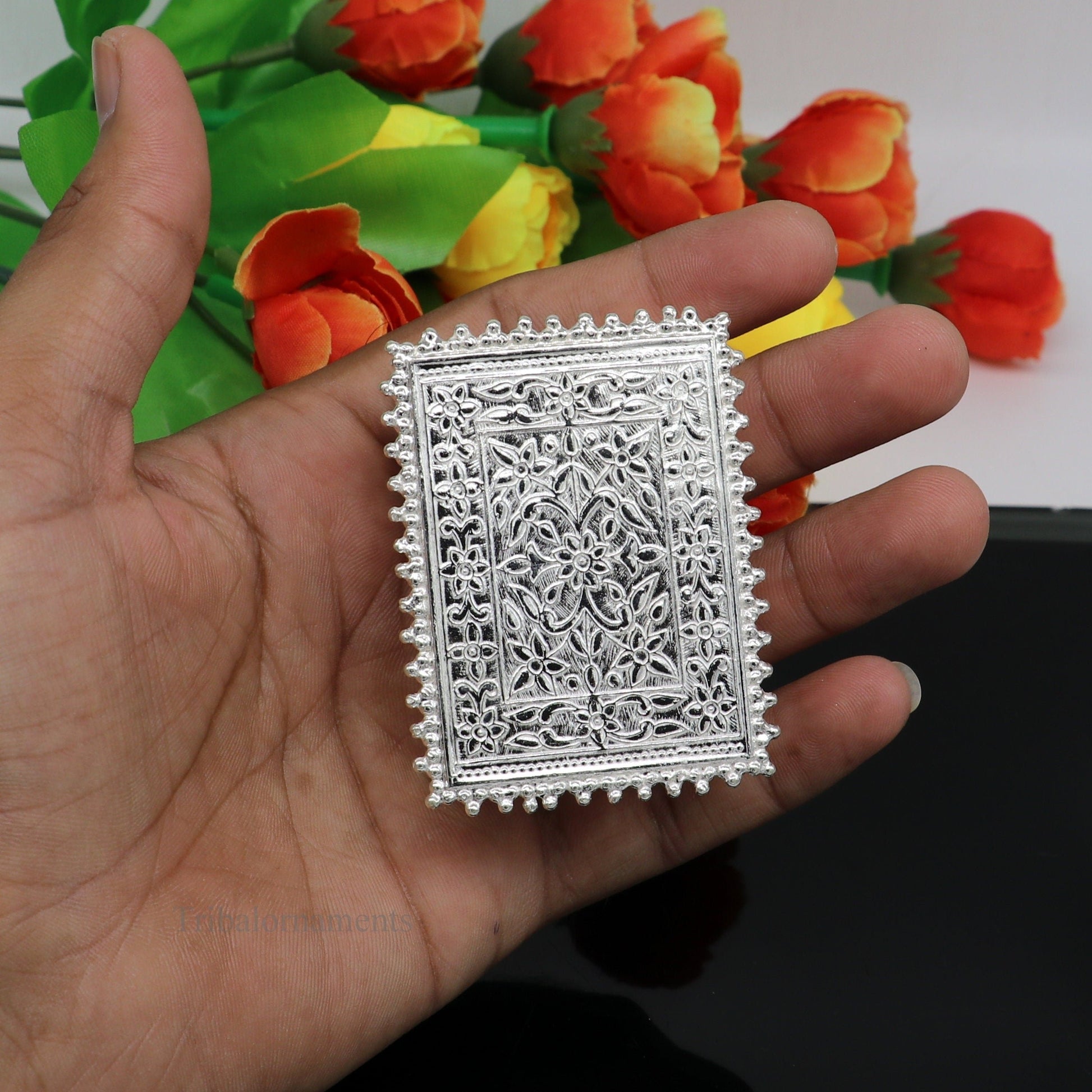 Vintage design Sterling silver handmade customize small rectangle shape table/bazot/chouki, excellent home puja utensils temple art su428 - TRIBAL ORNAMENTS