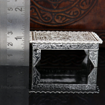 Vintage design Sterling silver handmade customize small rectangle shape table/bazot/chouki, excellent home puja utensils temple art su428 - TRIBAL ORNAMENTS